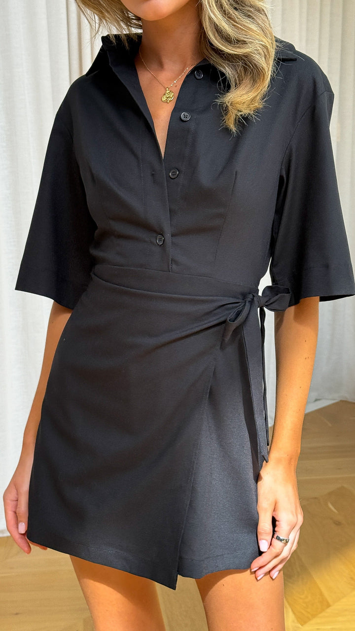 Vellora | Women's Black Jumpsuit Wrap Casual Outfit - Black / Chocolate