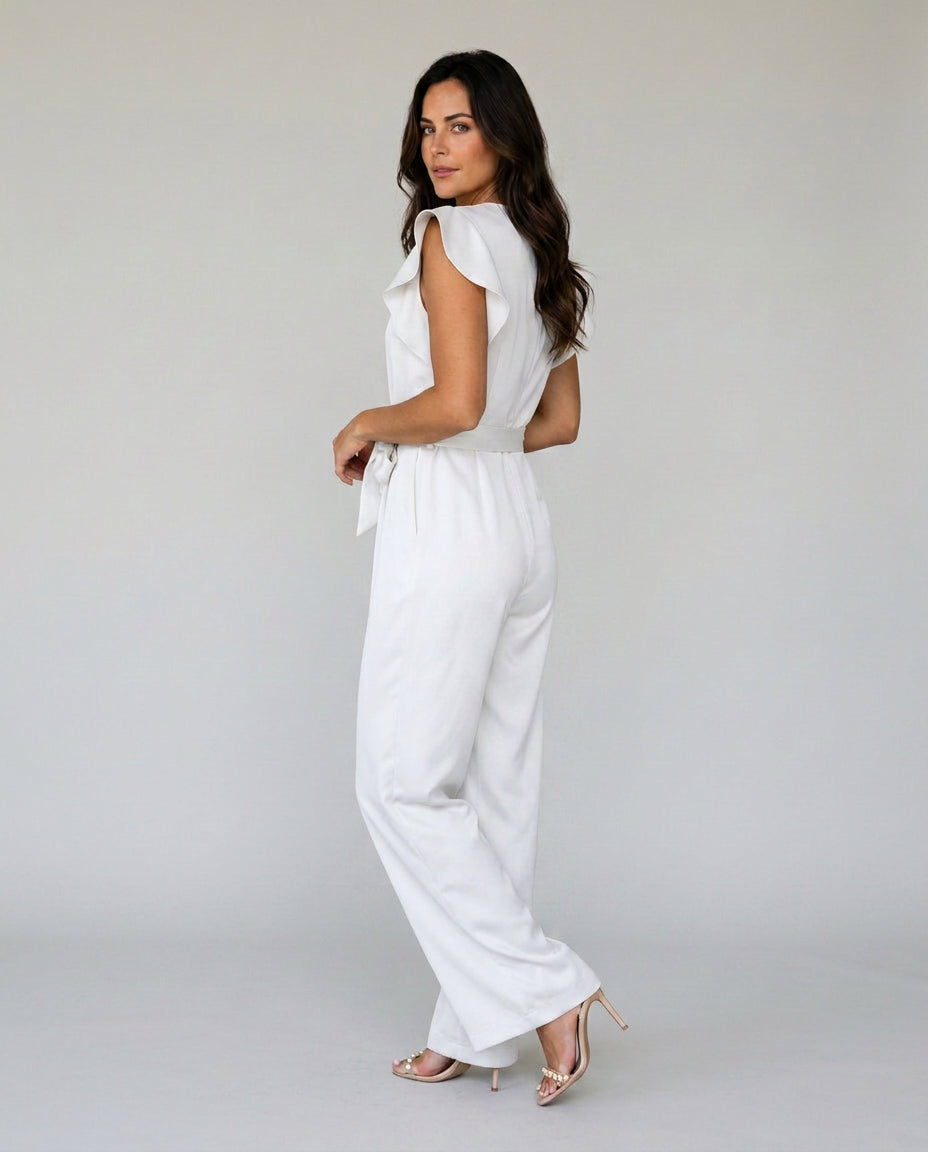 Vera | Women's Elegant Wide-Leg Jumpsuit with Ruffle Sleeves — 3