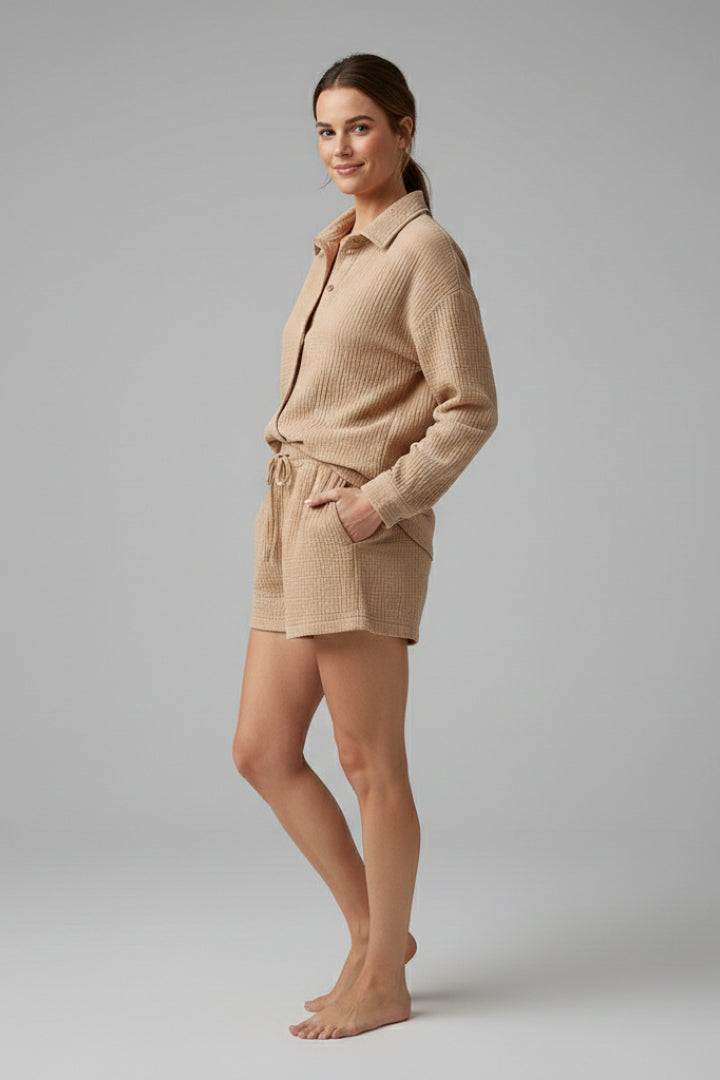 Veradora | Women's Matching Relaxed Fit Two-Piece Shirt and Shorts Set for Casual Daily Wear — 2
