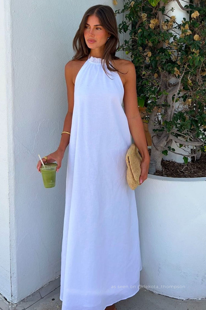 Veralia | Women's Linen Maxi Dress Wedding Guest - White