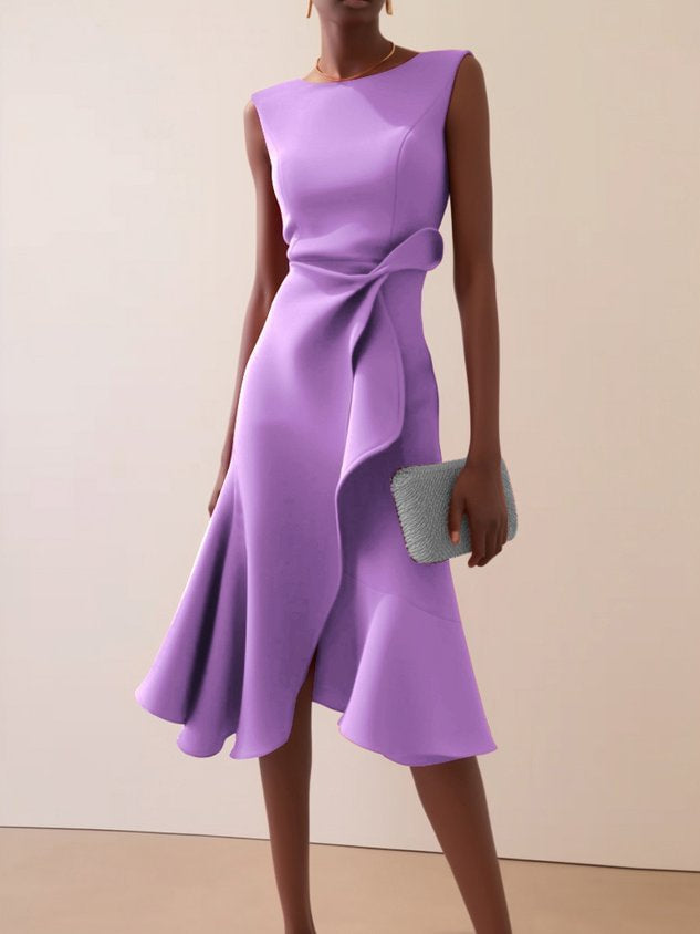Vesperoura | Women's Elegant Midi Formal Dress Red Crepe Sleeveless Draped for — Violet