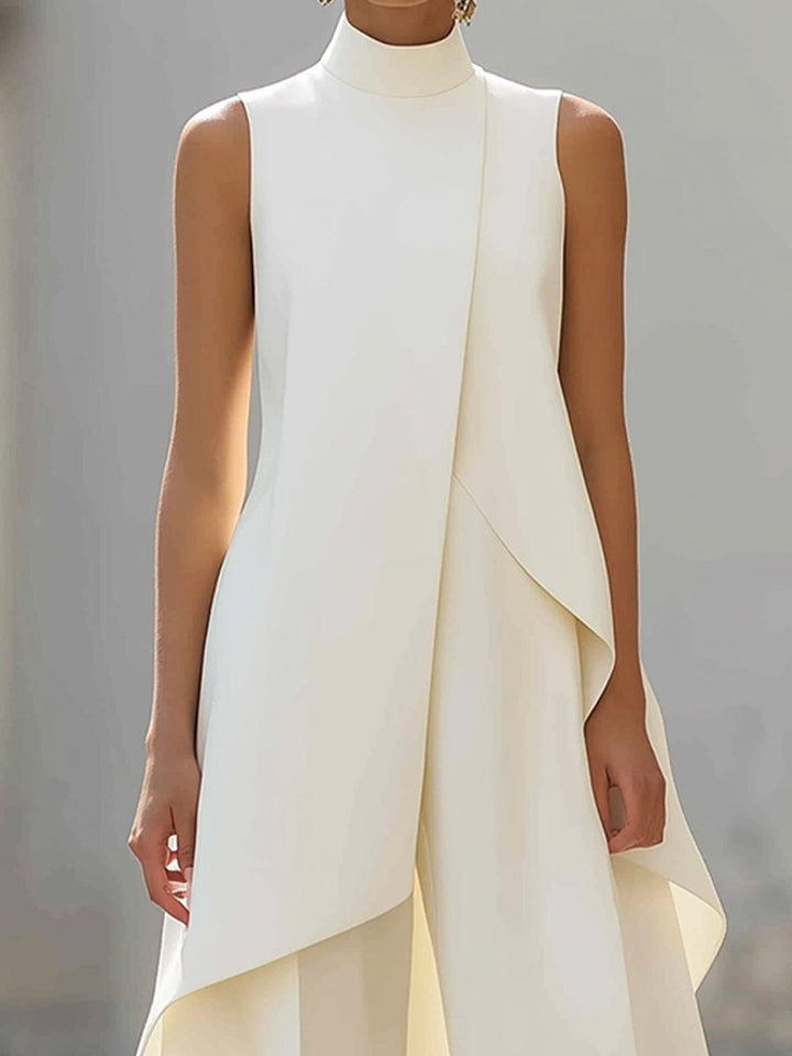 Vesperynn | Women's Matching High-Neck Asymmetric Top Two-Piece Set — 2
