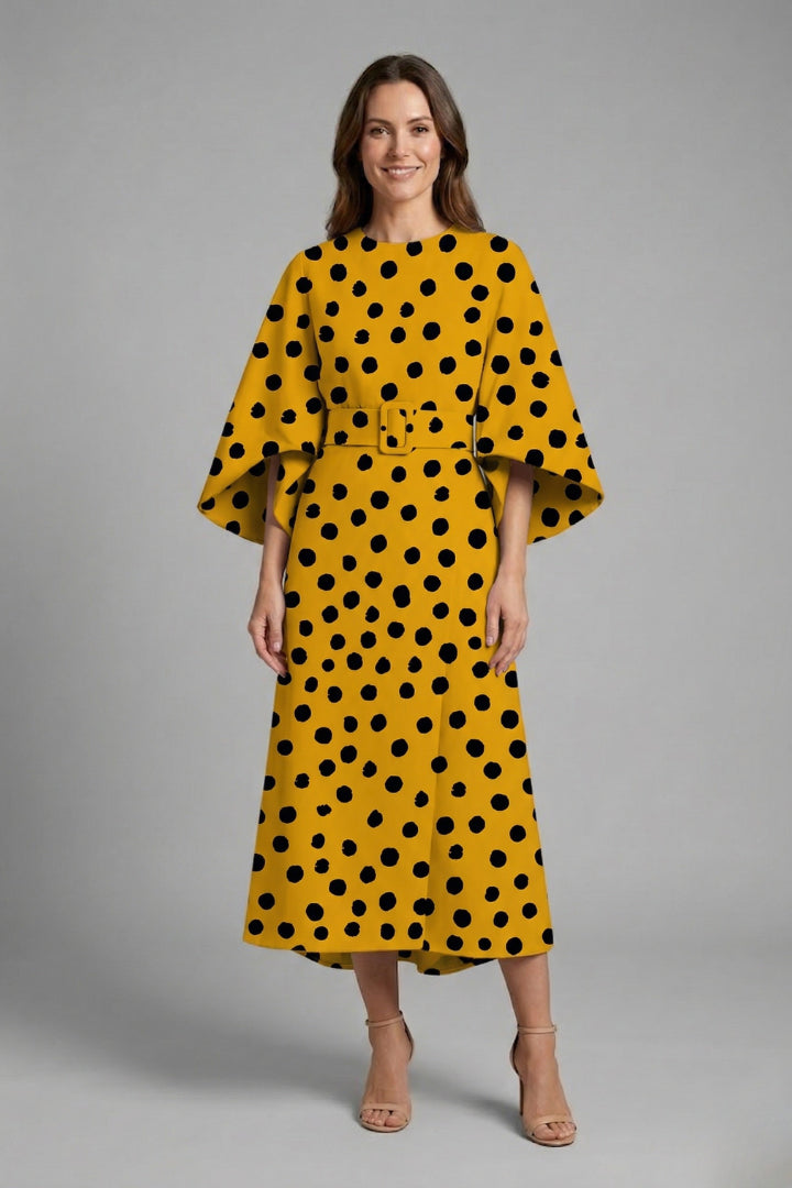 Vienoura | Women's Elegant Midi Dress Green Floral Wide Sleeve for — Style 5
