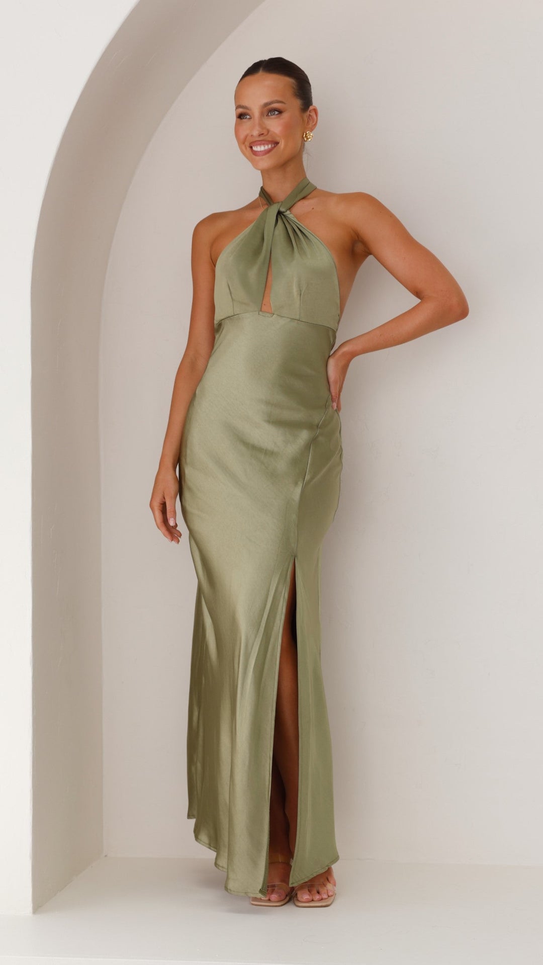 Viensia | Women's Elegant Maxi Dress - Olive — 1