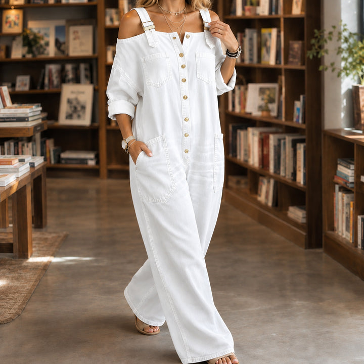 Wildaetta | Denim Button-Front Wide Leg Jumpsuit