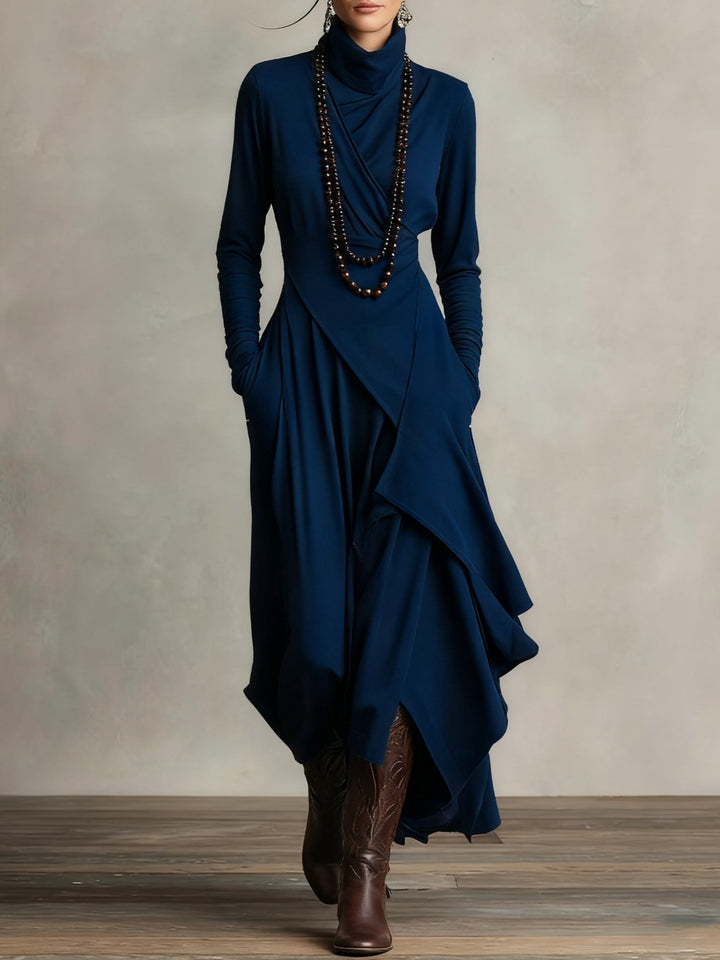 Wilhelmina | Women's Wedding Guest ’s Elegant High Neck Long Sleeve Maxi Dress Dresses — Blue