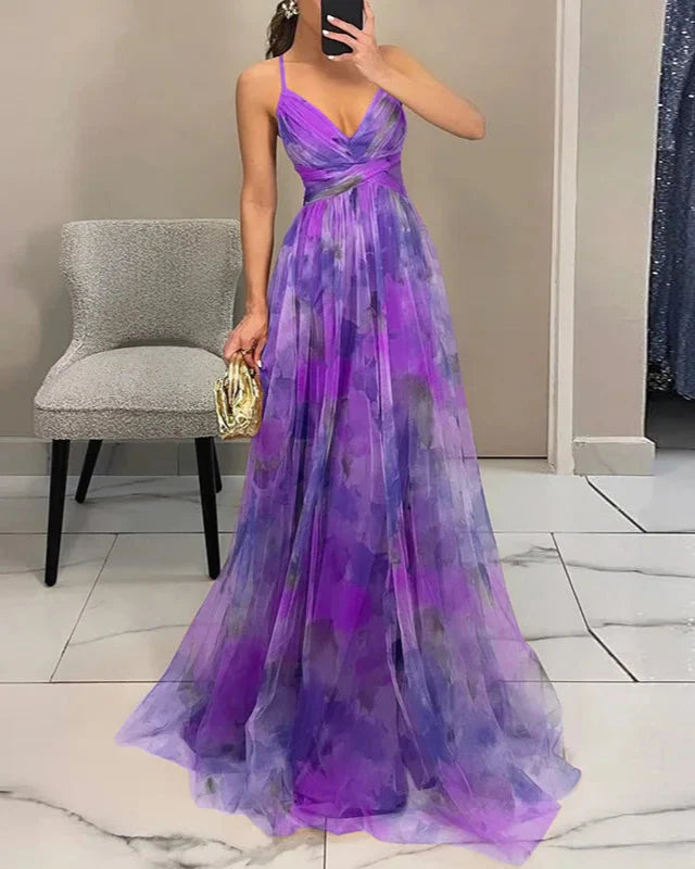 Laramie | Elegant Floral Wedding Guest Dress with Spaghetti Strap