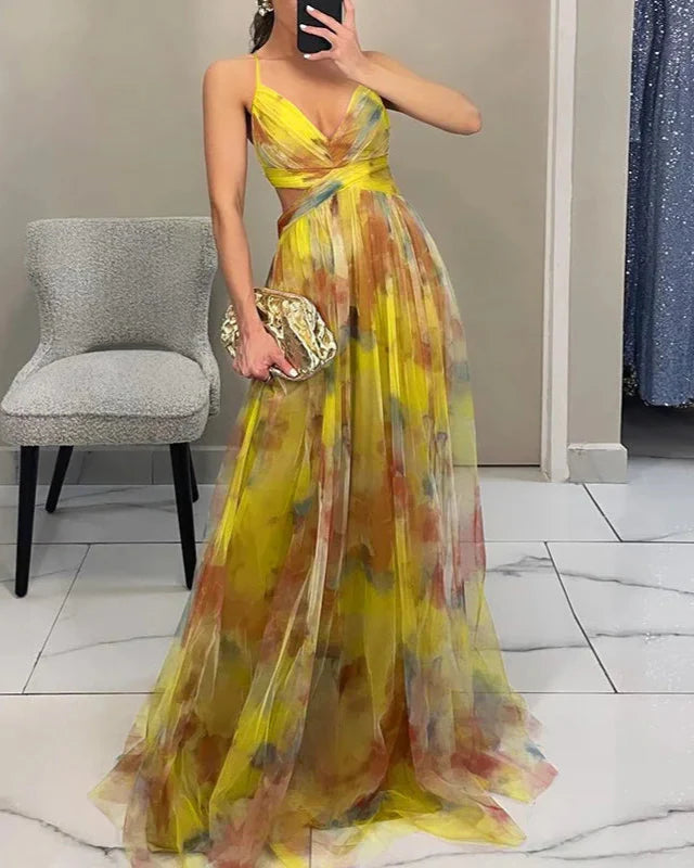 Laramie | Elegant Floral Wedding Guest Dress with Spaghetti Strap