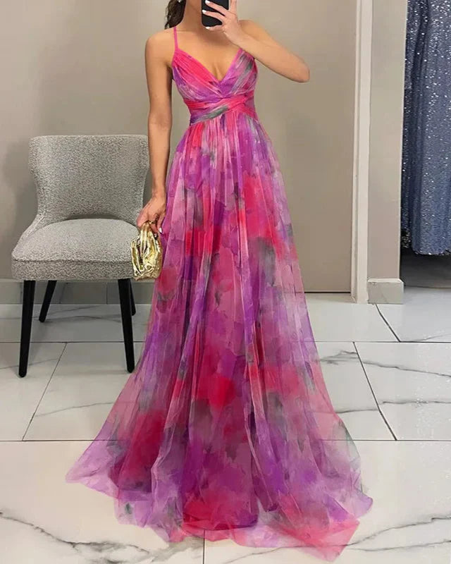Laramie | Elegant Floral Wedding Guest Dress with Spaghetti Strap
