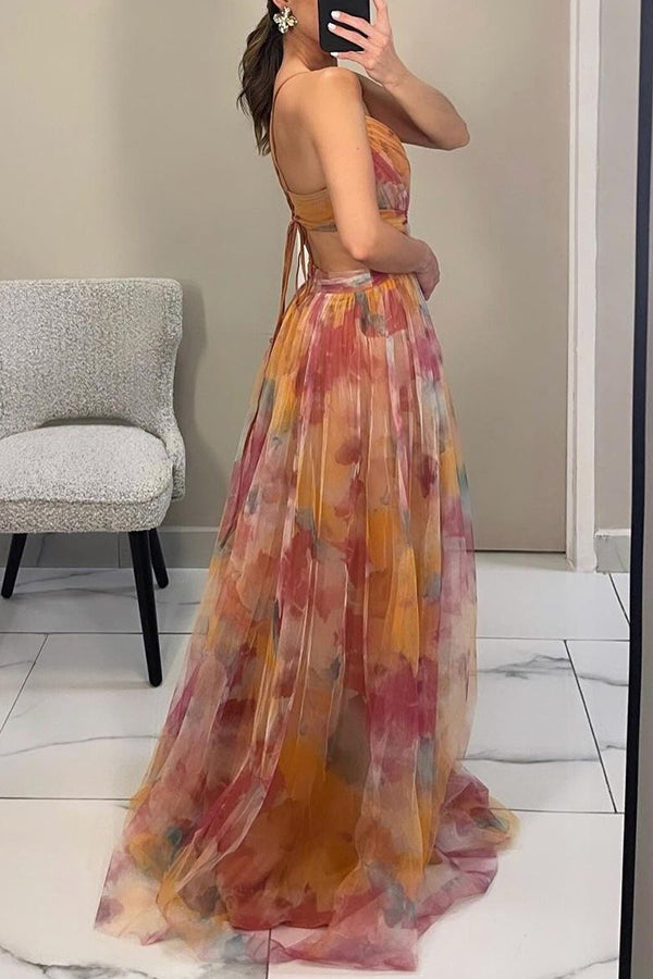 Laramie | Elegant Floral Wedding Guest Dress with Spaghetti Strap