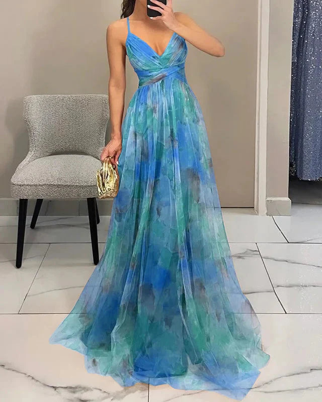Laramie | Elegant Floral Wedding Guest Dress with Spaghetti Strap