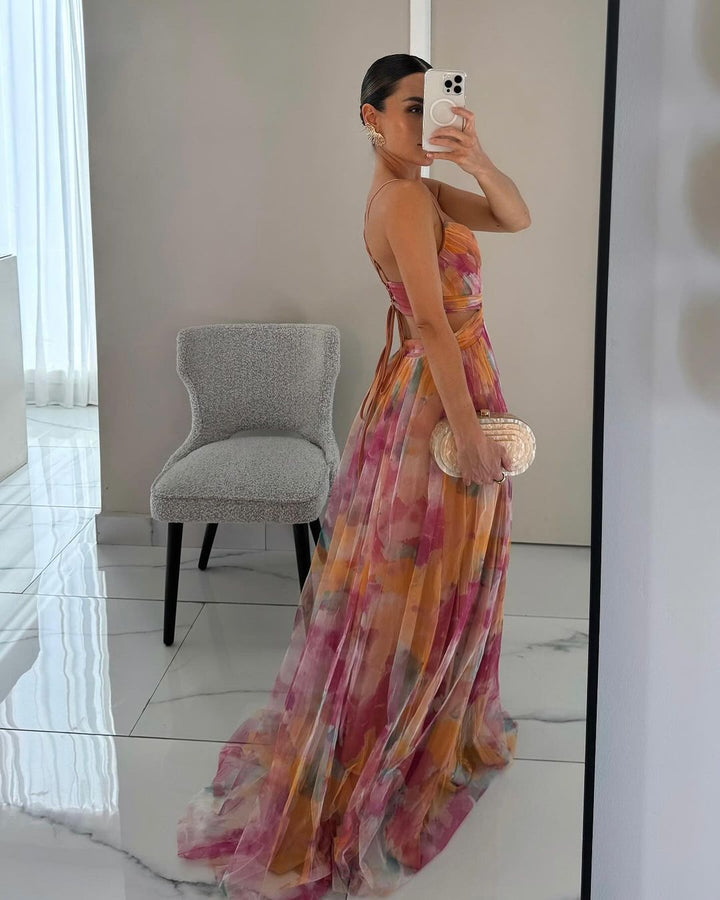 Laramie | Elegant Floral Wedding Guest Dress with Spaghetti Strap