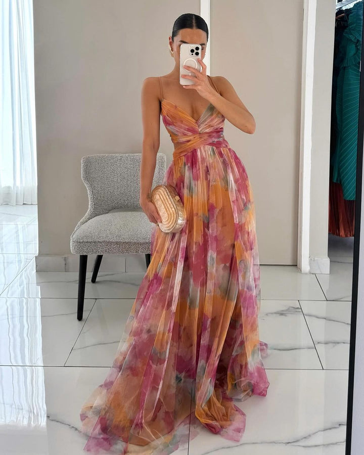 Laramie | Elegant Floral Wedding Guest Dress with Spaghetti Strap