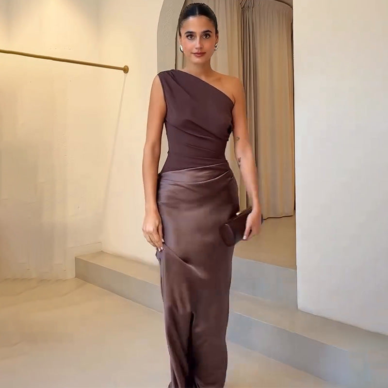 Nola | Modern One Shoulder Fitted Draped Wedding Guest Dress