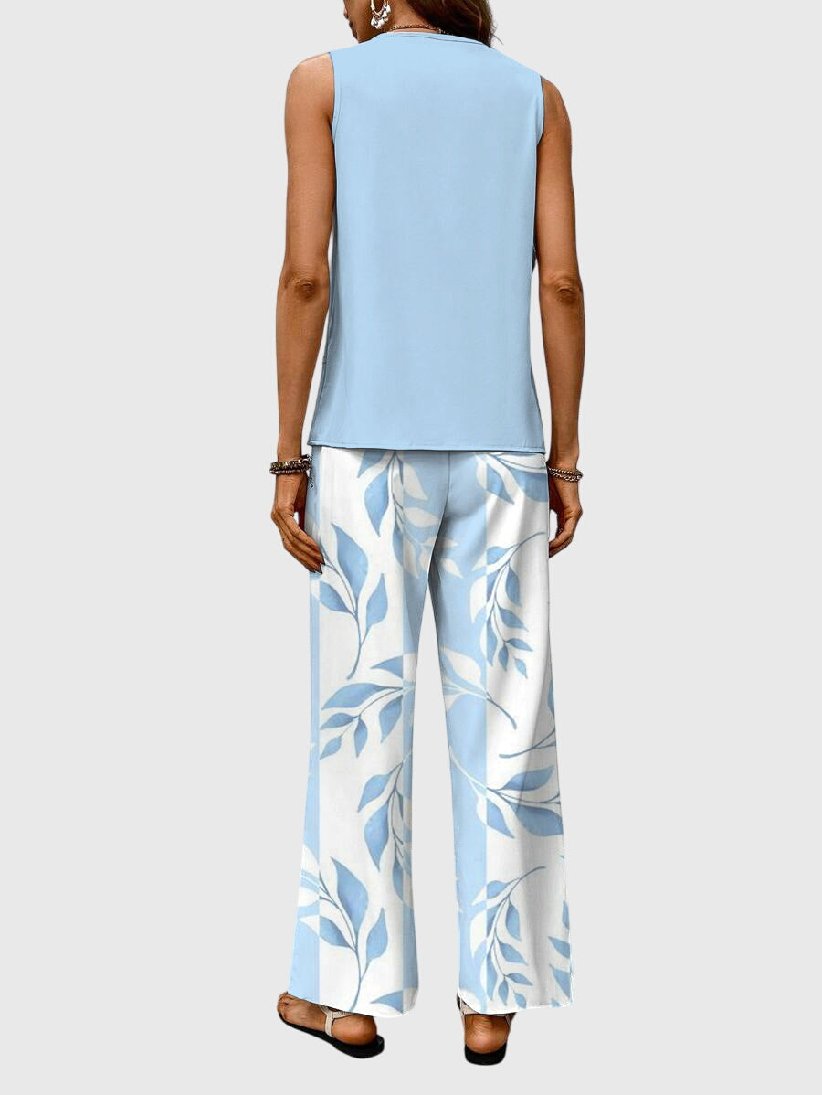 Wren | Women's Matching Summer Wide-Leg Pants Two-Piece Set with Square Neckline — 3