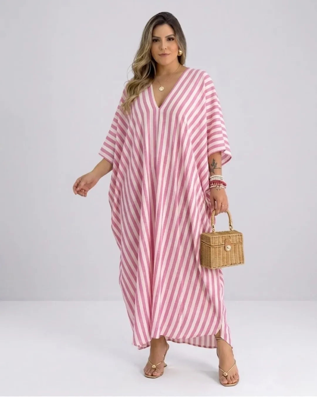 Wrenolde | Women's Elegant Kaftan Maxi Dress — Pink