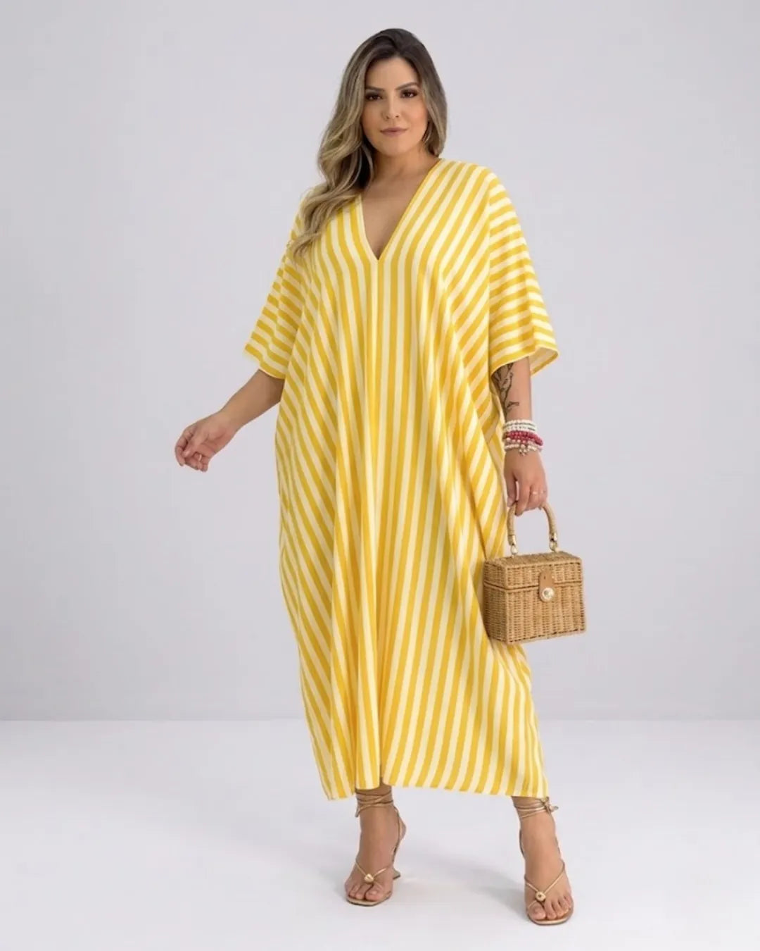 Wrenolde | Women's Elegant Kaftan Maxi Dress — Yellow