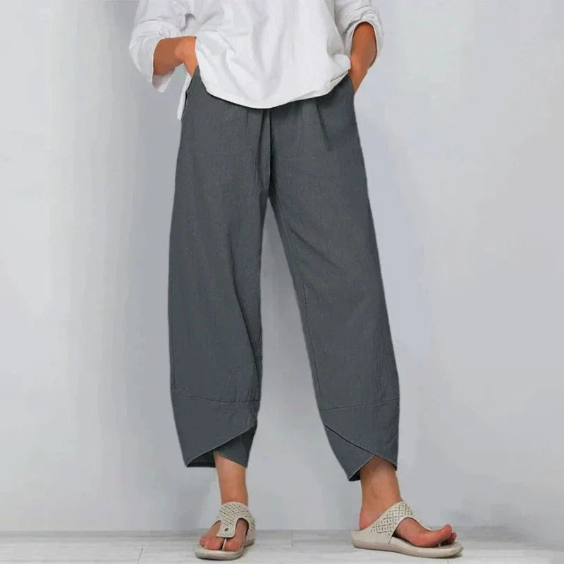 Wynetta | Women's Linen Wide-Leg Pants — Gray
