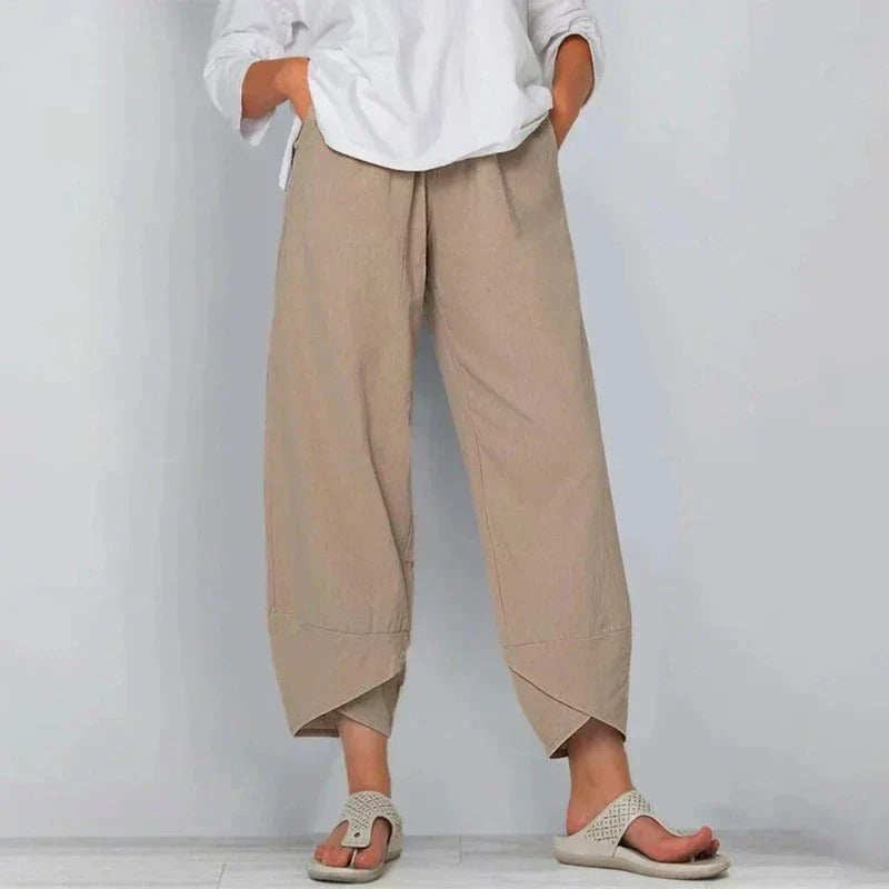 Wynetta | Women's Linen Wide-Leg Pants — Khaki