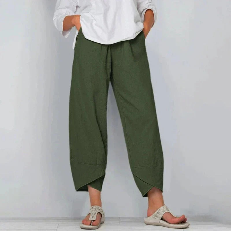 Wynetta | Women's Linen Wide-Leg Pants — Military Green