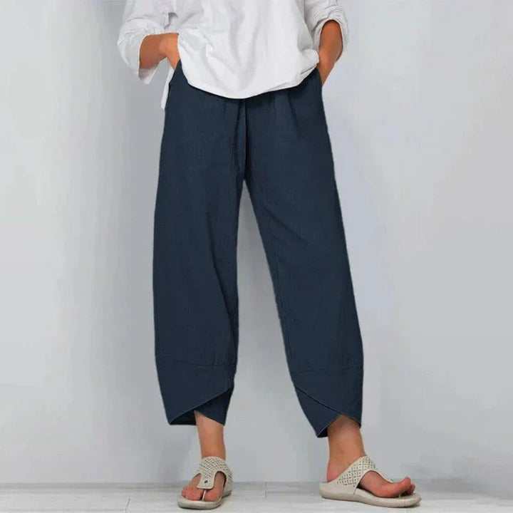 Wynetta | Women's Linen Wide-Leg Pants — Navy Blue