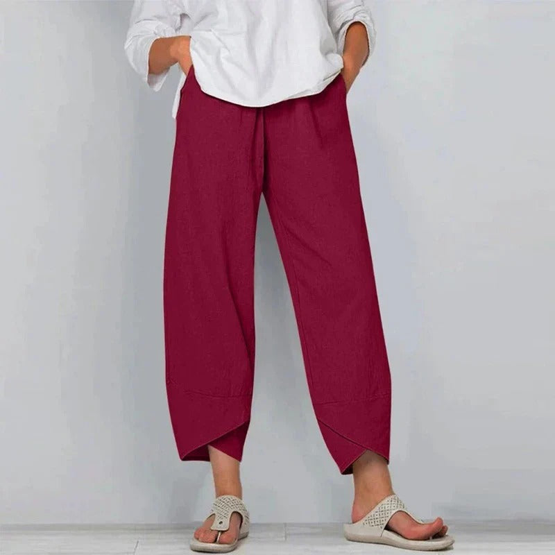 Wynetta | Women's Linen Wide-Leg Pants — Red