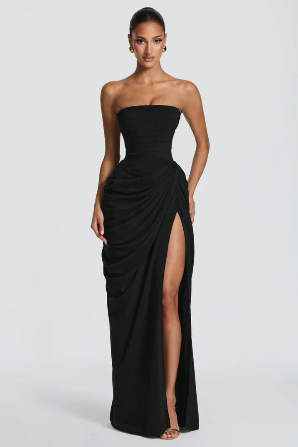 Wynnwen | Women's Elegant Flowing Maxi Occasion Dress — Black