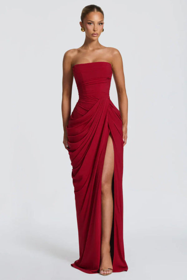 Wynnwen | Women's Elegant Flowing Maxi Occasion Dress — Red