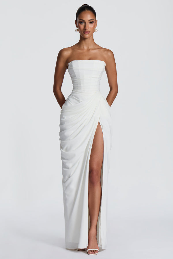 Wynnwen | Women's Elegant Flowing Maxi Occasion Dress — White
