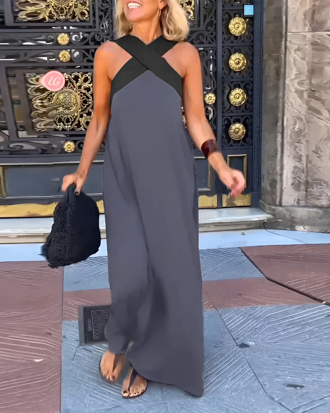 Wynnynn | Crossover Neckline Breathable Maxi Dress