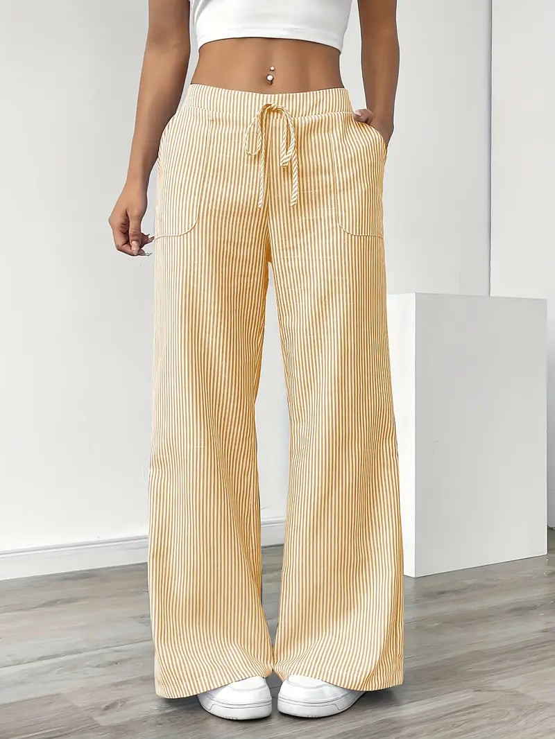 Yaraanne | Women's Tailored Striped Wide Leg Linen Beach Pants — 1