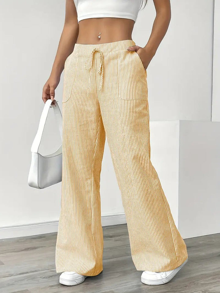 Yaraanne | Women's Tailored Striped Wide Leg Linen Beach Pants — 2