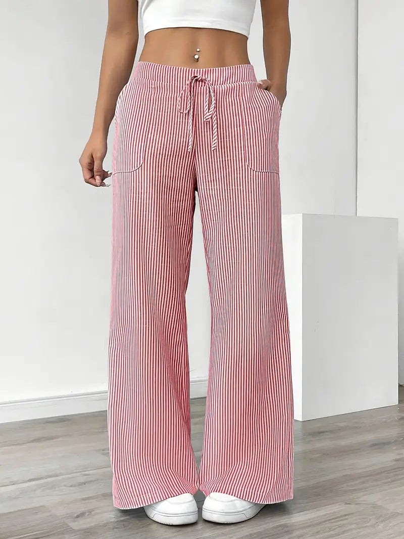 Yaraanne | Women's Tailored Striped Wide Leg Linen Beach Pants — Pink