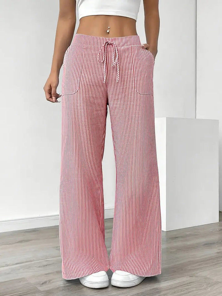 Yaraanne | Women's Tailored Striped Wide Leg Linen Beach Pants — Pink
