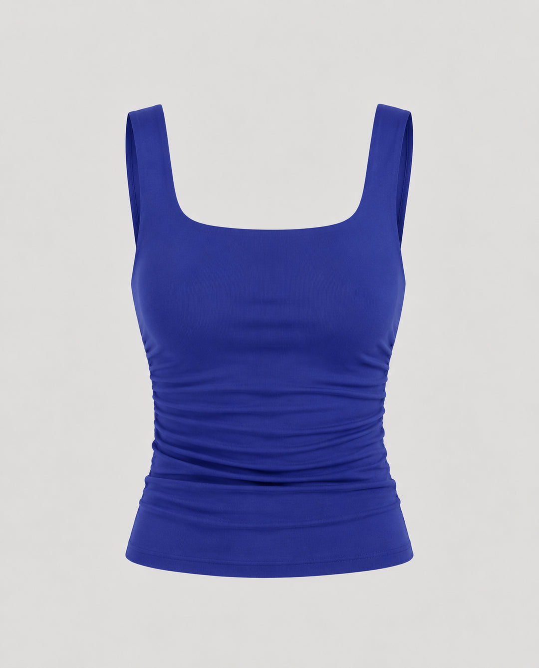 Yaraelle | Women's Casual Stretch Square Neck Tank Top Ribbed Jersey Ruched Side — Blue