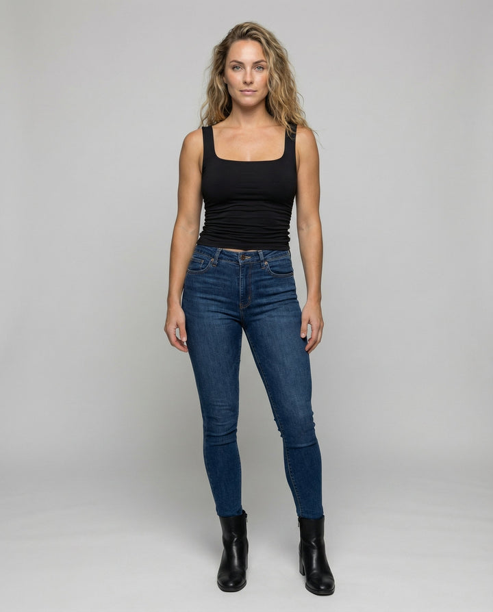 Yaraelle | Women's Casual Stretch Square Neck Tank Top Ribbed Jersey Ruched Side — 2