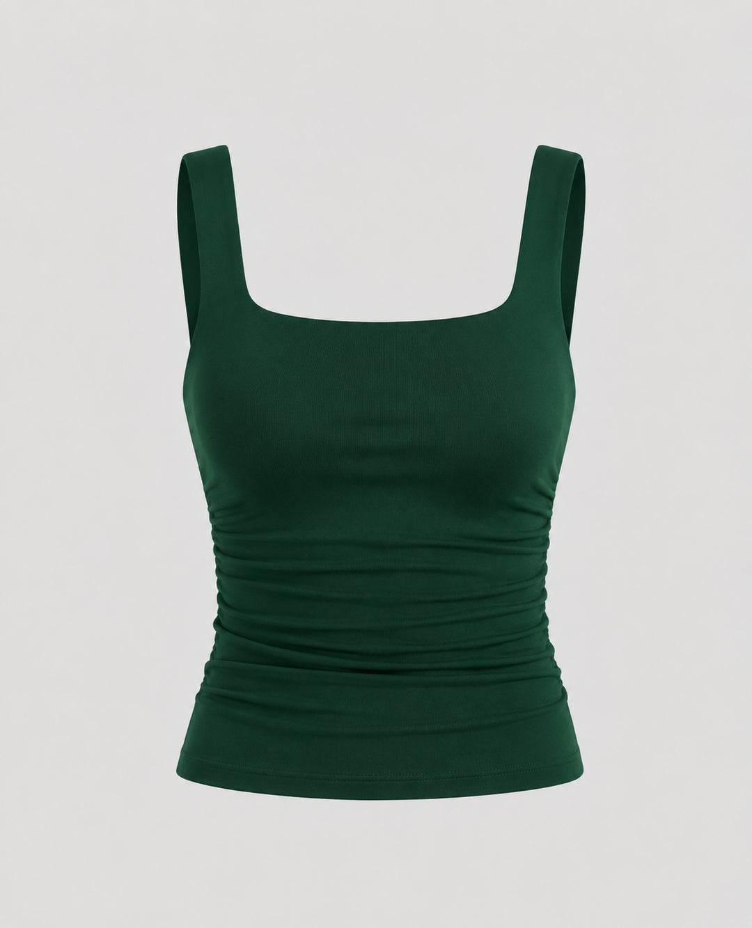Yaraelle | Women's Casual Stretch Square Neck Tank Top Ribbed Jersey Ruched Side — Green