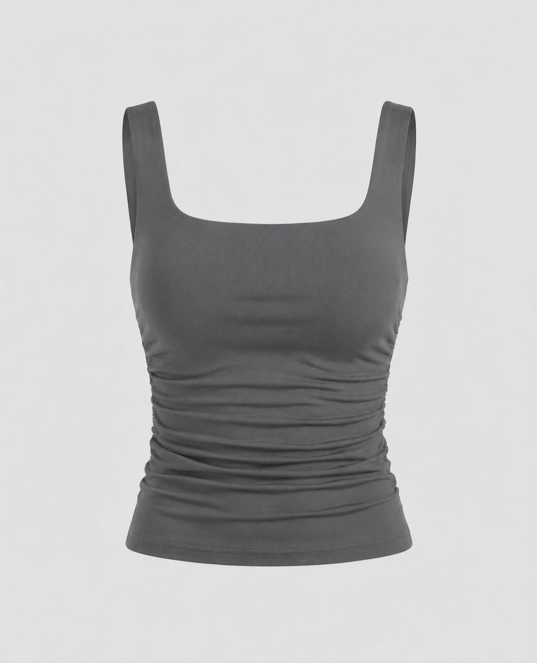 Yaraelle | Women's Casual Stretch Square Neck Tank Top Ribbed Jersey Ruched Side — Grey