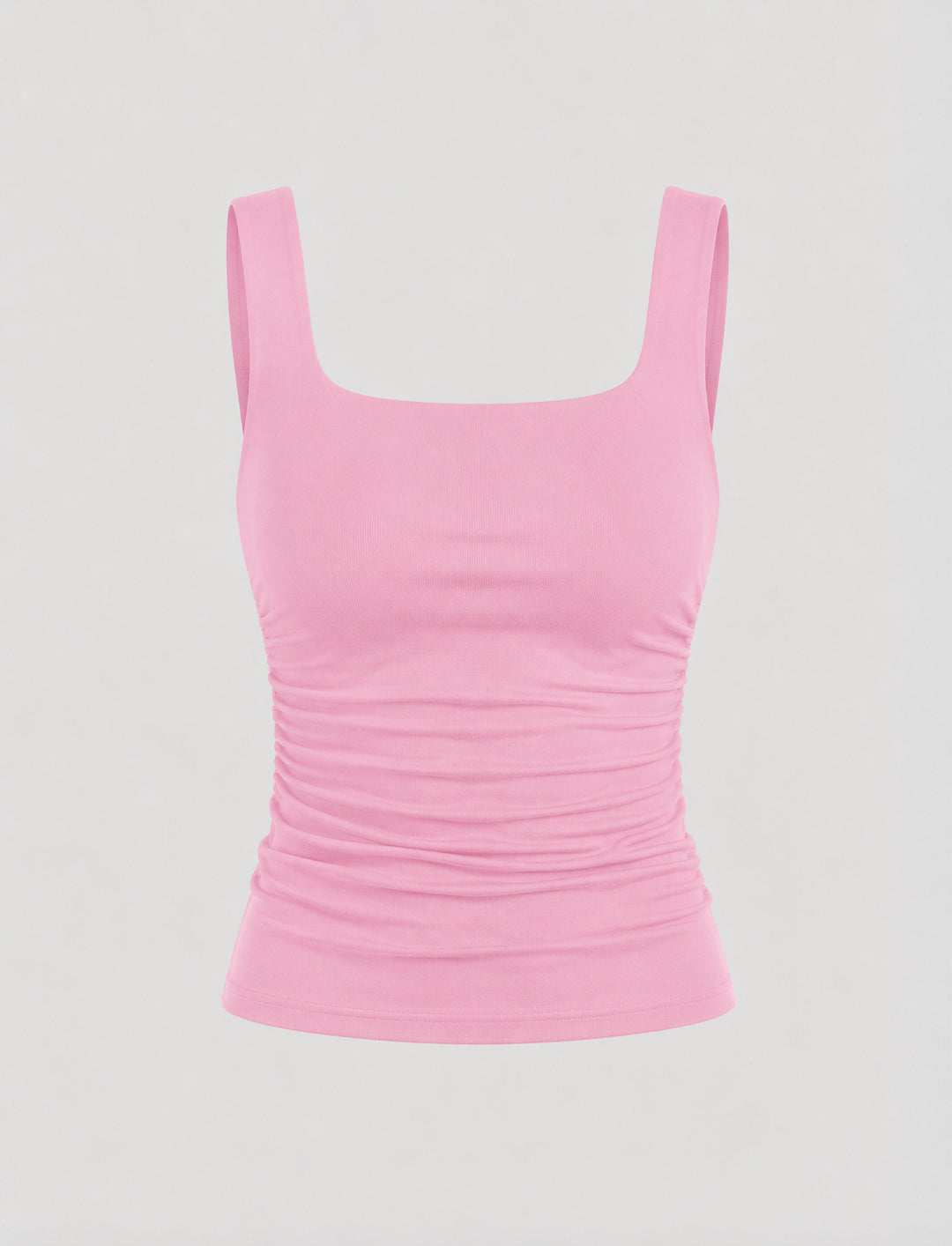 Yaraelle | Women's Casual Stretch Square Neck Tank Top Ribbed Jersey Ruched Side — Light Pink