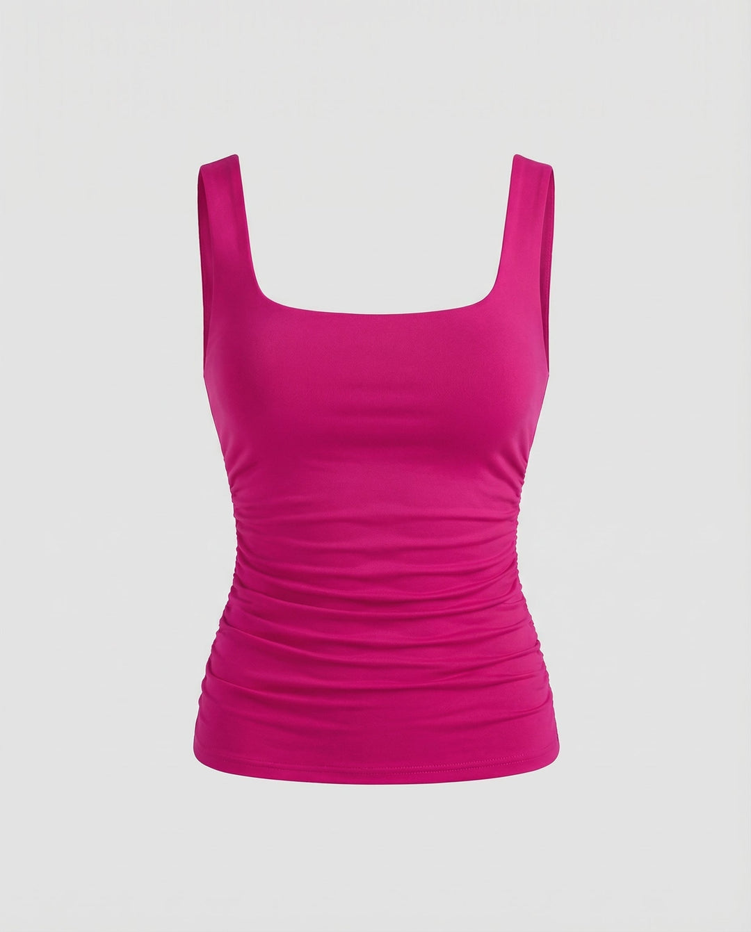 Yaraelle | Women's Casual Stretch Square Neck Tank Top Ribbed Jersey Ruched Side — Pink