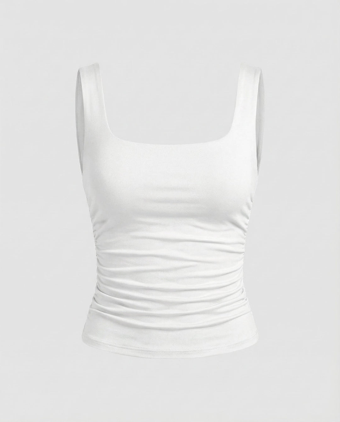 Yaraelle | Women's Casual Stretch Square Neck Tank Top Ribbed Jersey Ruched Side — White