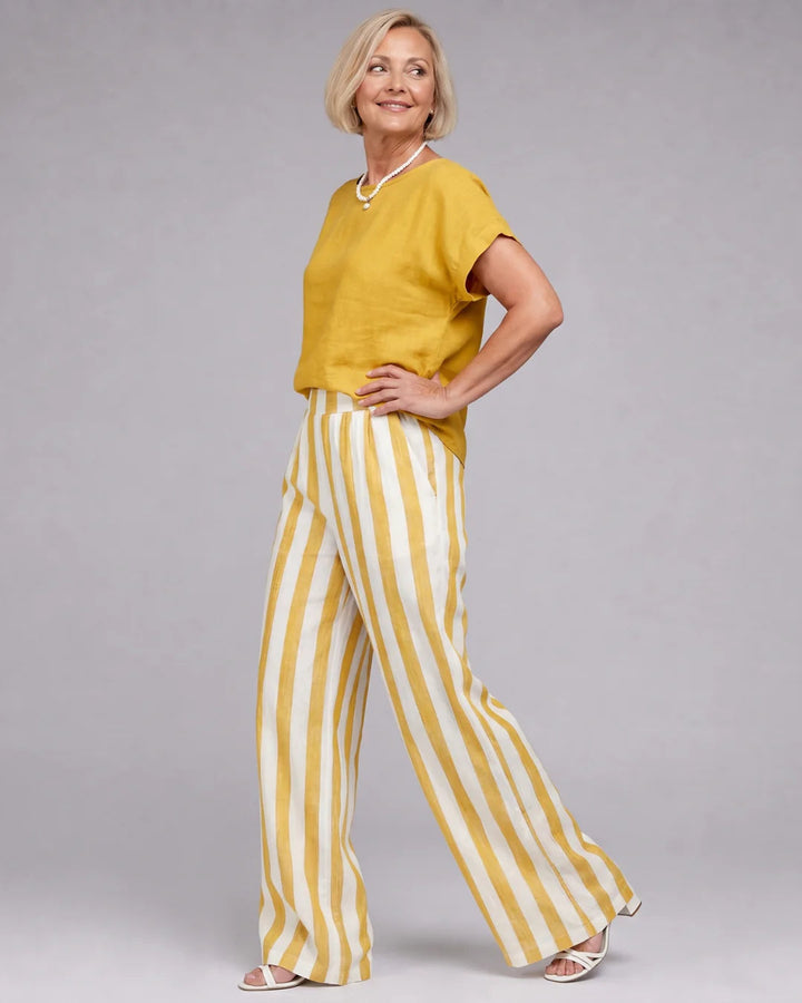 Ysoldestine | Short Sleeve Top & Striped Wide Leg Pants Set