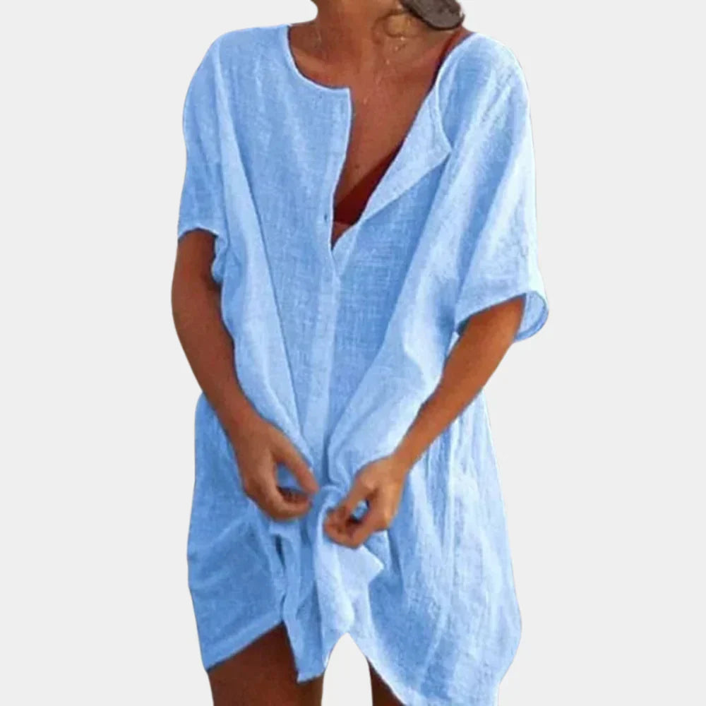 Zaraara | Women's Casual Stretch Linen- Beach Tunic Top — Blue