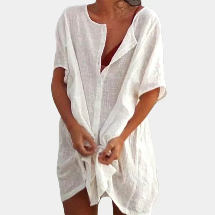 Zaraara | Women's Casual Stretch Linen- Beach Tunic Top — 2