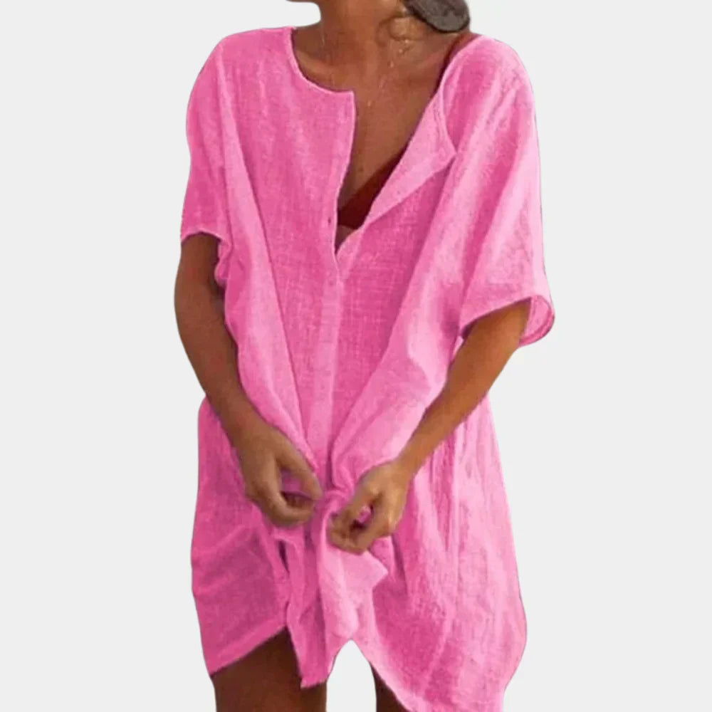 Zaraara | Women's Casual Stretch Linen- Beach Tunic Top — Pink