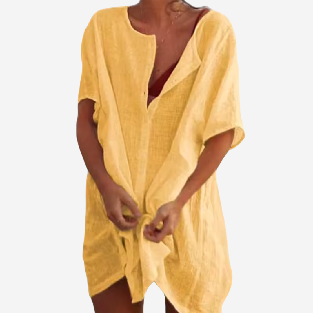 Zaraara | Women's Casual Stretch Linen- Beach Tunic Top — Yellow