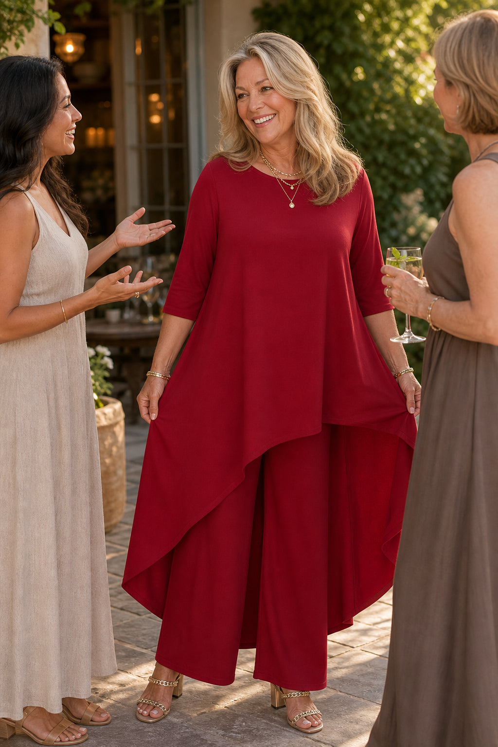 Zaranova | Asymmetric Hem Top & Wide Leg Pants Two-Piece Set