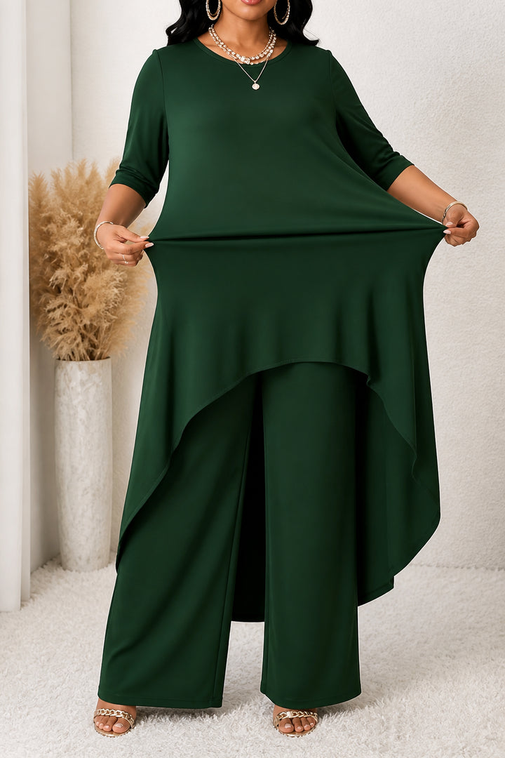 Zaranova | Asymmetric Hem Top & Wide Leg Pants Two-Piece Set