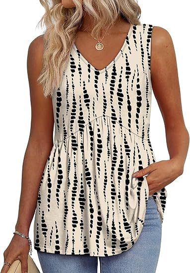 Zaraolde | Women's Relaxed Casual Sleeveless V-Neck Peplum Top — Black Spots