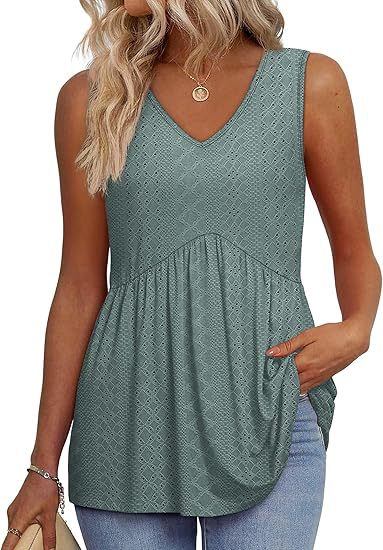 Zaraolde | Women's Relaxed Casual Sleeveless V-Neck Peplum Top — Green